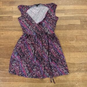 BeBop blue pink black blouse tunic tie waist shirt top size small S
 b53